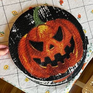 🎃 Max Studio Home Halloween Pumpkin Placemats – Set of 4 – 15” Round Braided